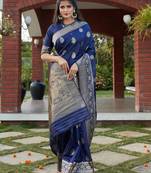 Navy blue Banarasi Weaving Silk Traditional Royal Saree