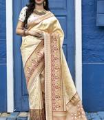 Off white Banarasi Weaving Silk Traditional Maharani Saree