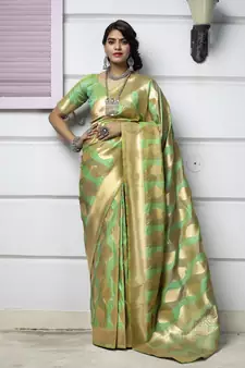 Green Banarasi Weaving Silk Traditional Maharani Saree