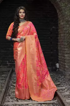 Pink Banarasi Weaving Silk Traditional Maharani Saree