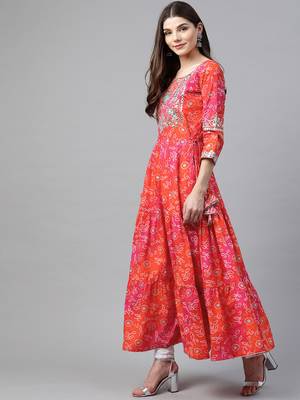 Pink embroidered cotton cotton-kurtis 2