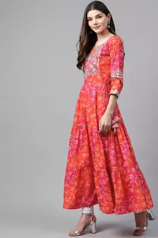 Pink embroidered cotton cotton-kurtis