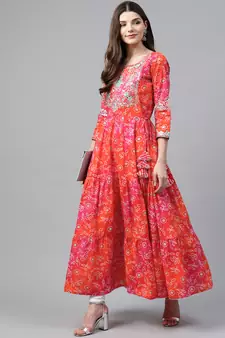 Pink embroidered cotton cotton-kurtis