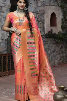 Pink Banarasi Weaving Silk Traditional Maharani Saree