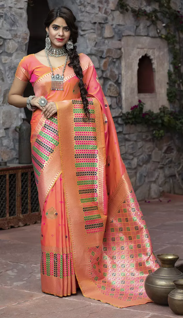 Pink Banarasi Weaving Silk Traditional Maharani Saree