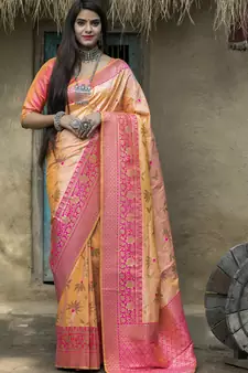 Light orange Banarasi Weaving Silk Traditional Maharani Saree