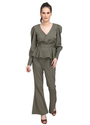 WOZTY Women TIE UP Buttoned TOP Olive Color Poly Crepe 1