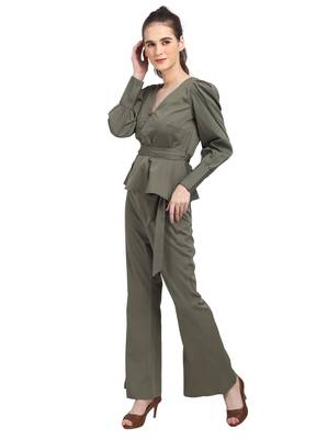 WOZTY Women TIE UP Buttoned TOP Olive Color Poly Crepe 3