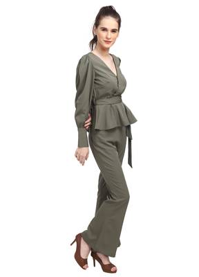 WOZTY Women TIE UP Buttoned TOP Olive Color Poly Crepe 4