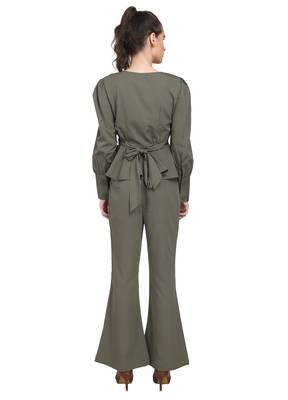 WOZTY Women TIE UP Buttoned TOP Olive Color Poly Crepe 5