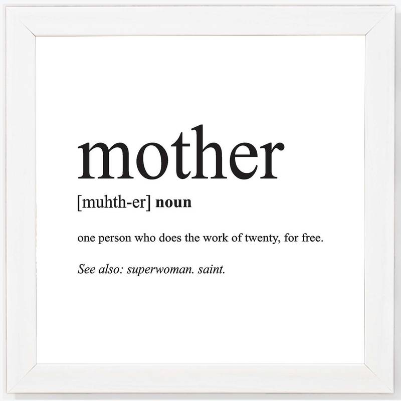 Mother Meaning     Typography White Framed Wall Hanging Art Print for Office   Home  Reading Room  ( 8x8 ) Inch