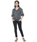 WOZTY Women's Floral Regular fit Cut Out Sleeve Top