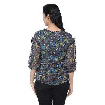 WOZTY Women's Floral Regular fit Cut Out Sleeve Top 4