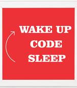 Wake up code Sleep   Typography White Framed Wall Hanging Art Print for Office   Home  Reading Room  ( 8x8 ) Inch
