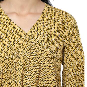  WOZTY Women Yellow Zigzag Print Geather Top 5