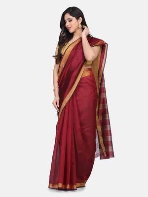Maroon Woven Chanderi Saree With Blouse 1