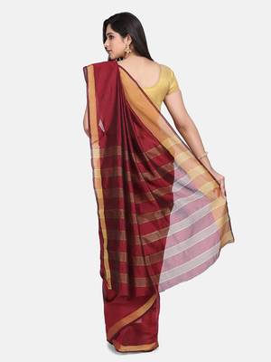 Maroon Woven Chanderi Saree With Blouse 3