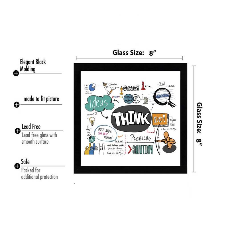Think Idea     Typography Black Framed Wall Hanging Art Print for Office   Home  Reading Room  ( 8x8 ) Inch