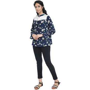 WOZTY WOMEN Navy Printed Yoke Top 3
