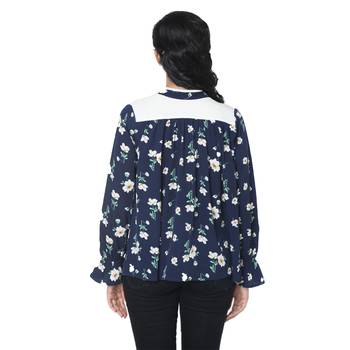 WOZTY WOMEN Navy Printed Yoke Top 4
