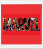 Marvel Logo  Super Hero's White Framed Wall Hanging Art Print for Office  Home Reading Room  ( 8x8 ) Inch