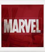 marvel Logo  Super Hero's White Framed Wall Hanging Art Print for Office  Home Reading Room  ( 8x8 ) Inch