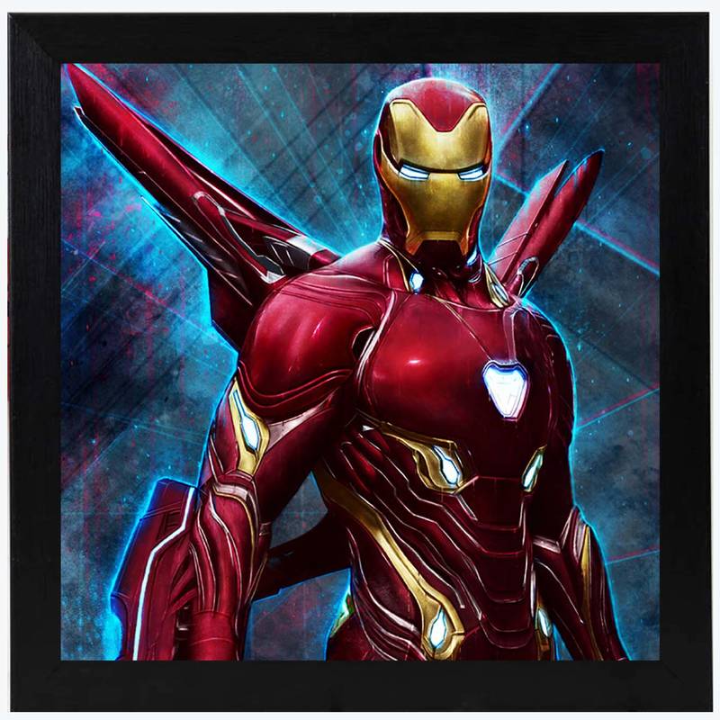 Iron Man   Super Hero's Black Framed Wall Hanging Art Print for Office  Home Reading Room  ( 8x8 ) Inch