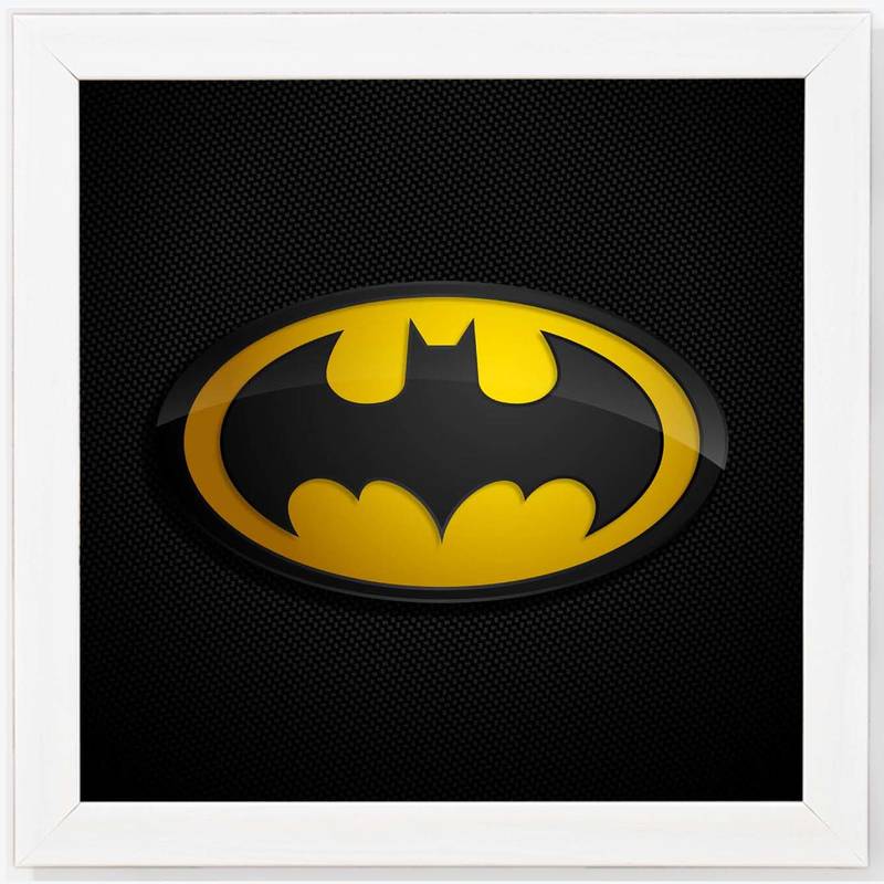 Batman Logo  Super Hero's White Framed Wall Hanging Art Print for Office  Home Reading Room  ( 8x8 ) Inch