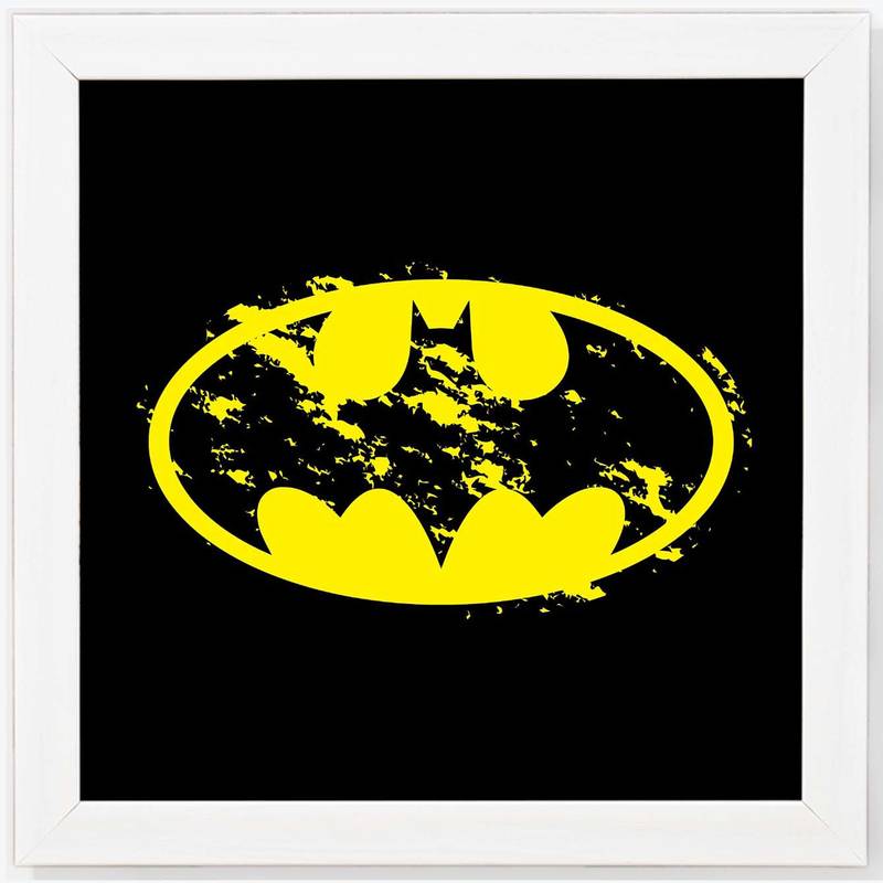 Batman Logo   Super Hero's White Framed Wall Hanging Art Print for Office  Home Reading Room  ( 8x8 ) Inch