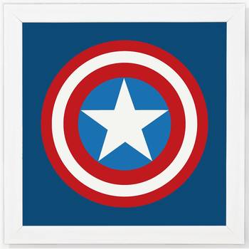 Captain America Shield Symbol  Super Hero's White Framed Wall Hanging Art Print for Office  Home Reading Room 1
