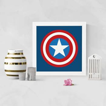 Captain America Shield Symbol  Super Hero's White Framed Wall Hanging Art Print for Office  Home Reading Room 2