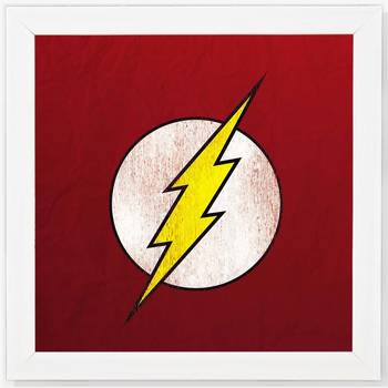 Flash Symbol  Super Hero's White Framed Wall Hanging Art Print for Office  Home Reading Room  ( 8x8 ) Inch 1