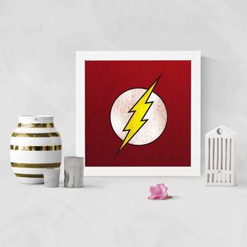 Flash Symbol  Super Hero's White Framed Wall Hanging Art Print for Office  Home Reading Room  ( 8x8 ) Inch 2