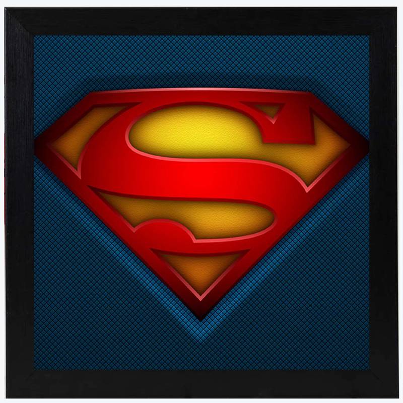 Superman Symbol  Super Hero's Black Framed Wall Hanging Art Print for Office  Home Reading Room  ( 8x8 ) Inch