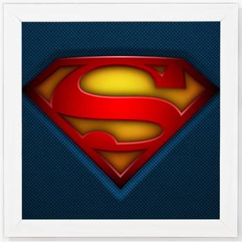 Superman Symbol  Super Hero's White Framed Wall Hanging Art Print for Office  Home Reading Room  ( 8x8 ) Inch 1