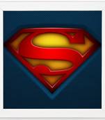 Superman Symbol  Super Hero's White Framed Wall Hanging Art Print for Office  Home Reading Room  ( 8x8 ) Inch