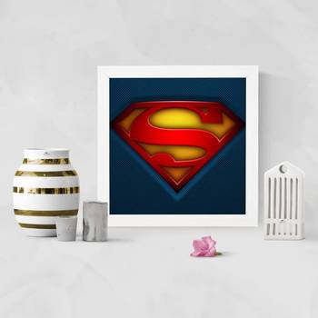 Superman Symbol  Super Hero's White Framed Wall Hanging Art Print for Office  Home Reading Room  ( 8x8 ) Inch 2