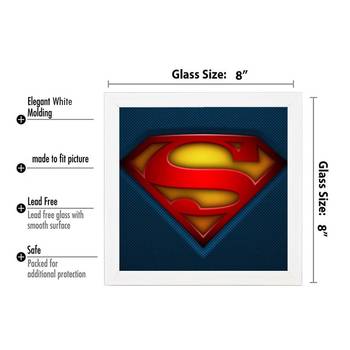 Superman Symbol  Super Hero's White Framed Wall Hanging Art Print for Office  Home Reading Room  ( 8x8 ) Inch 3