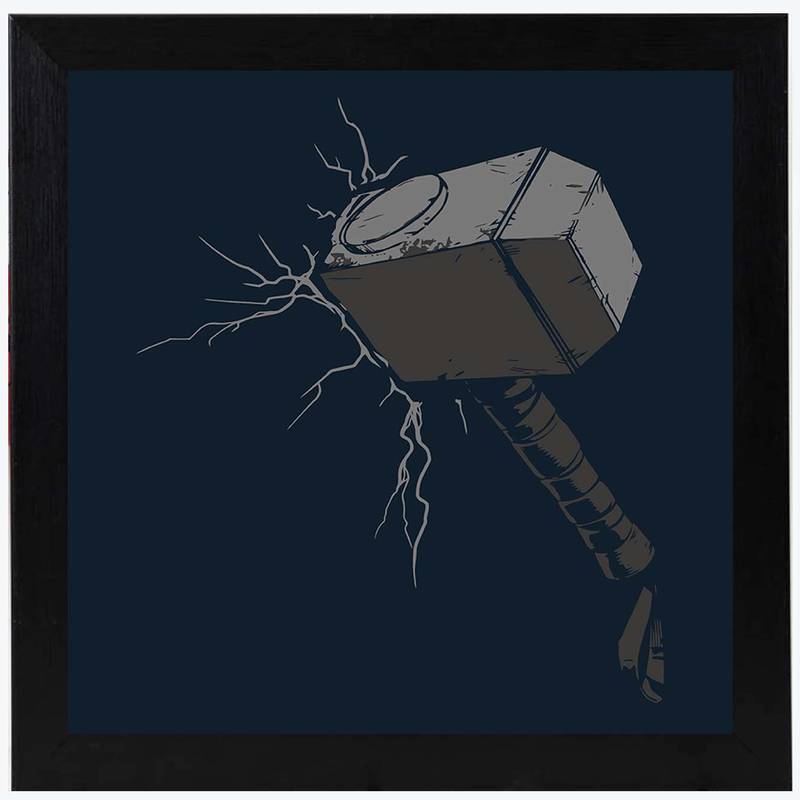 Thor Hammer  Super Hero's Black Framed Wall Hanging Art Print for Office  Home Reading Room  ( 8x8 ) Inch