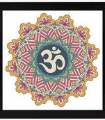 Om Colourful Symbol  Spiritual Black Framed Wall Hanging Art Print for Office  Home Reading Room  ( 8x8 ) Inch