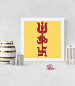 Trisul Om Swastik     Spiritual White Framed Wall Hanging Art Print for Office  Home Reading Room  ( 8x8 ) Inch