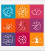 Spiritual Symbols  Spiritual White Framed Wall Hanging Art Print for Office  Home Reading Room  ( 8x8 ) Inch