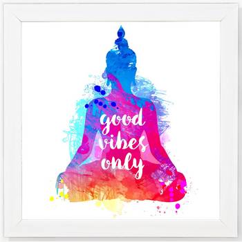 Good vibes only  Spiritual White Framed Wall Hanging Art Print for Office  Home Reading Room  ( 8x8 ) Inch 1
