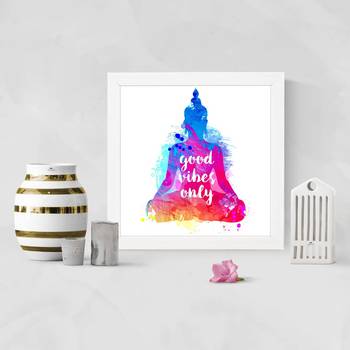 Good vibes only  Spiritual White Framed Wall Hanging Art Print for Office  Home Reading Room  ( 8x8 ) Inch 2