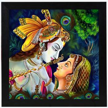 Radhe Krishna  Spiritual Black Framed Wall Hanging Art Print for Office  Home Reading Room  ( 8x8 ) Inch 1