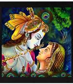 Radhe Krishna  Spiritual Black Framed Wall Hanging Art Print for Office  Home Reading Room  ( 8x8 ) Inch