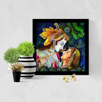 Radhe Krishna  Spiritual Black Framed Wall Hanging Art Print for Office  Home Reading Room  ( 8x8 ) Inch 2