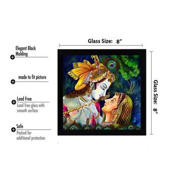 Radhe Krishna  Spiritual Black Framed Wall Hanging Art Print for Office  Home Reading Room  ( 8x8 ) Inch 3