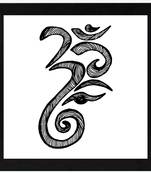 OM Ganesha Sketch  Spiritual Black Framed Wall Hanging Art Print for Office  Home Reading Room  ( 8x8 ) Inch