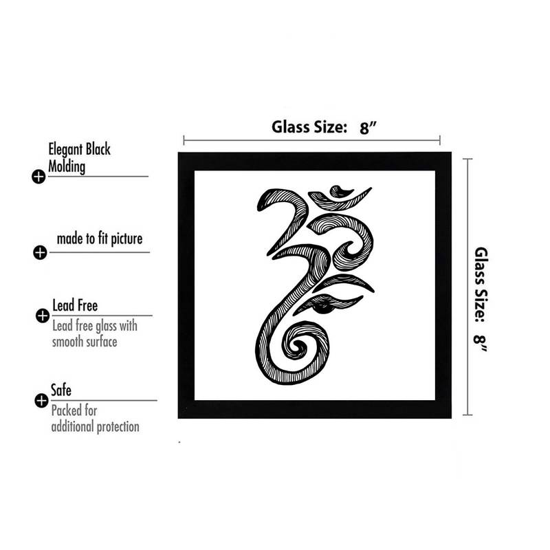 OM Ganesha Sketch  Spiritual Black Framed Wall Hanging Art Print for Office  Home Reading Room  ( 8x8 ) Inch